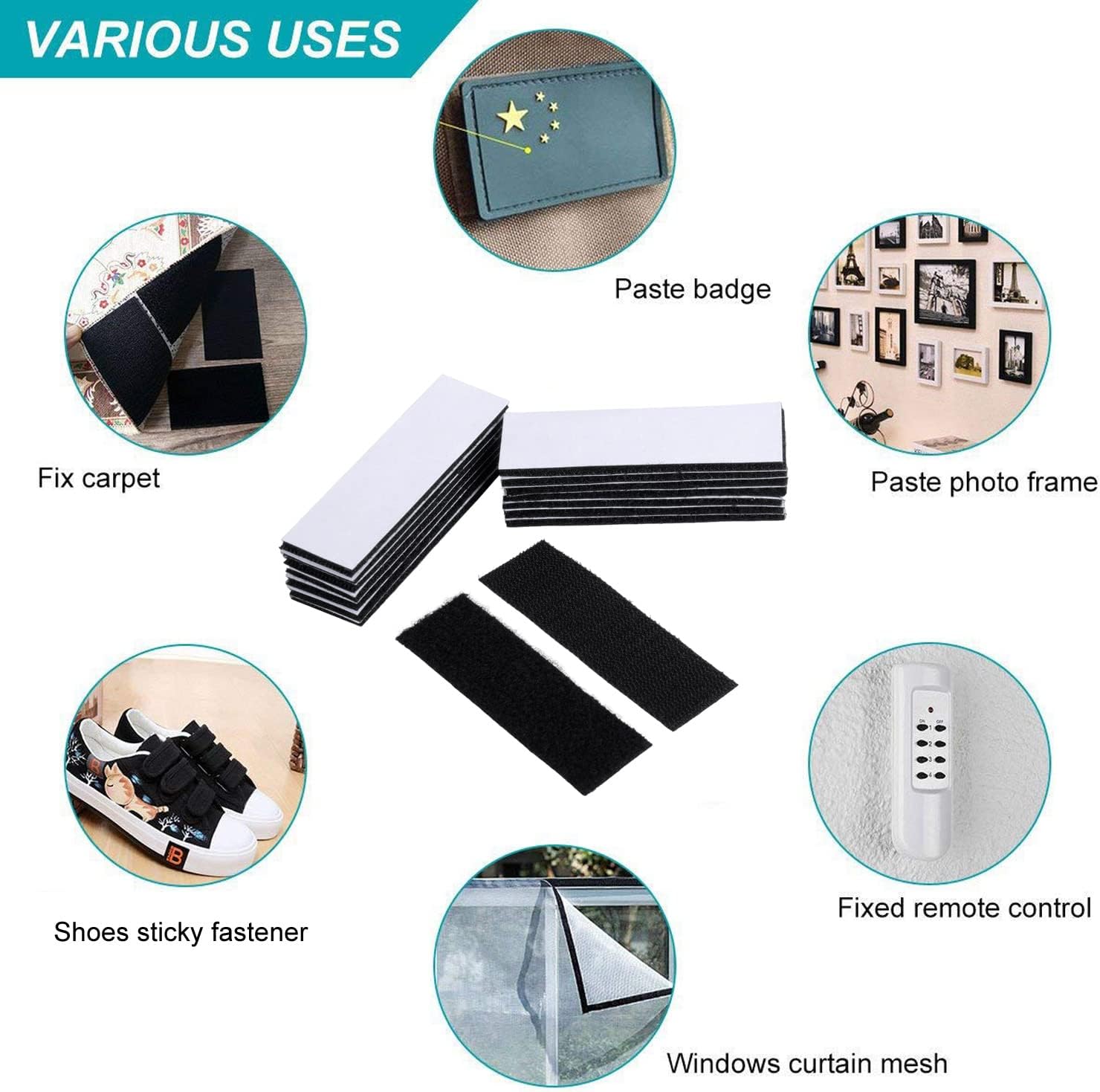 Heavy Duty Mounting Tape Double-Side Reclosable Hook Loop Strips Tape Sticky Fastener Waterproof Indoor Outdoor Use for Holds Picture Frame and Tools (15Pack- 3x10cm), 1.2x4 Inch - Image 4